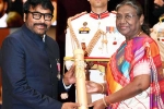 Chiranjeevi award, Chiranjeevi Padma Vibhushan pictures, chiranjeevi receives padma vibhushan, Union minister